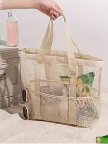 1pc Multi-Functional Beach Bag, Travel Holiday Handbag & Shoulder Bag, Mesh Drainage Swimming Bag, Large Capacity Storage Tote, Foldable Shopping Bag, Suitable For Both Men And Women - Multicolor - View 4