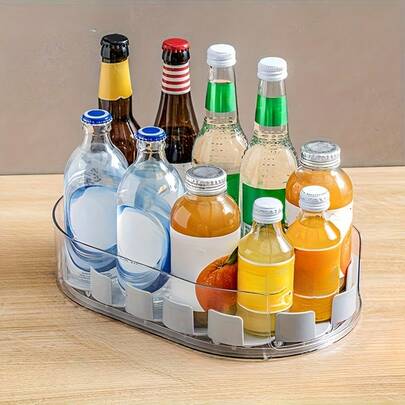360 Degree Rotating Refrigerator Storage Rack - Rectangular Detachable Storage Tray, Space-Saving Refrigerator Condiment Bottle Organizer, Suitable For Home, Kitchen Cabinet, Food Pantry, Countertop And Refrigerator, Transparent Plastic Storage Rack