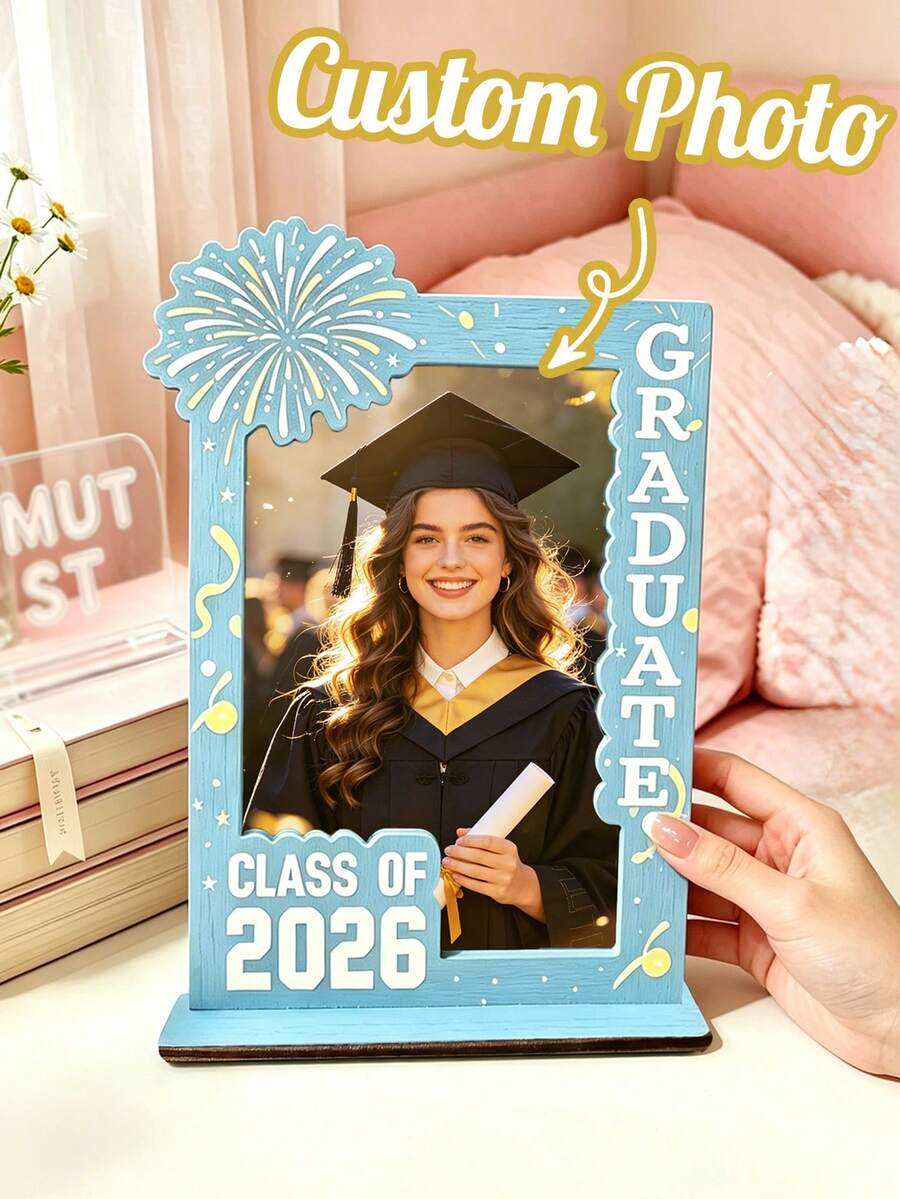 Personalized Graduation Photo Frames For The Class Of 2026-Customizable Commemorative Frames. Handcrafted From High-Quality Wood, These Frames Are Available In A Variety Of Styles And Colors. They Are Perfect For Decorating Graduation Ceremonies, Classrooms, Libraries, Bookshelves, Desks, Offices - Multicolor - View 1