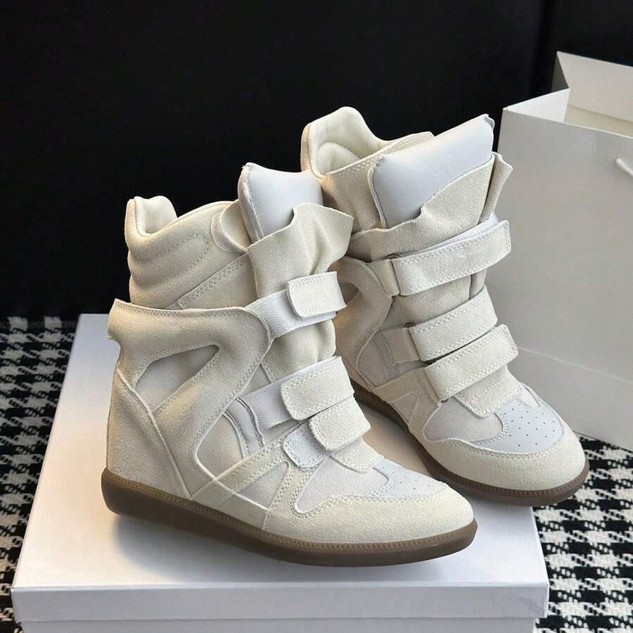 New Women's Suede Sneakers (Model Year 2026): Hidden Wedge Heel, Lightweight Upper, Concealed Reinforced Heel, Retro Street Style - 白 - 查看 1
