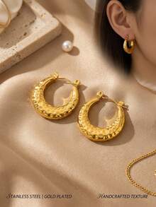 1 Pair Vintage Daily Elegance The Bubble Collection Beaded/Square Bubble Hoop Earrings For Women, Tarnish-Resistant Stainless Steel & Gold Plated Earrings, Multiple Styles Available - Multicolor - View 7