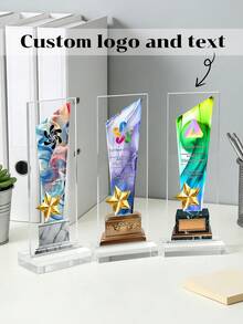 1pc Personalized Acrylic Trophy, Customizable Logo And Text, Star/Goat Head Design, Customizable Color Options Suitable For Corporate And Event Awards, Elegant Gradient Crystal Trophy, Perfect For Office Awards And Anniversary Gifts - Multicolor - View 4