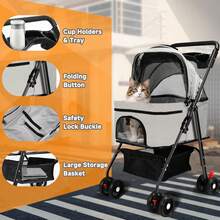 3-In-1 Pet Stroller Suitable For Small And Medium-Sized Dogs, Luxury Large Cat Stroller Detachable Carrier, Suitable For Puppies, Kittens, And Puppies - Black - View 3