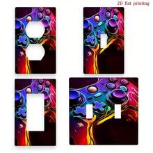 1pc Game Controller Design Decorative Wall Plate Cover - 2D Flat Printing, No Power/Battery Required, Easy Installation Over Light Switches And Outlets, Colorful Abstract Art For Living Room, Bathroom, Kitchen, Game Room, Bathroom Wall Art, Abstract Art Cover, Decorative Plate, 2D Flat - Multicolor - View 1