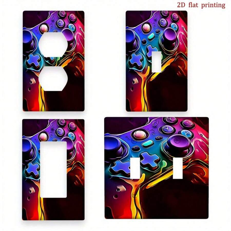 1pc Game Controller Design Decorative Wall Plate Cover - 2D Flat Printing, No Power/Battery Required, Easy Installation Over Light Switches And Outlets, Colorful Abstract Art For Living Room, Bathroom, Kitchen, Game Room, Bathroom Wall Art, Abstract Art Cover, Decorative Plate, 2D Flat - Multicolor - View 1