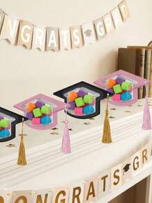 12 Clear Candy Boxes Shaped Like Graduation Caps With Tassels, Perfect For Back-To-School Gifts, Classmate Party Gift Wrapping, Graduation Party Decorations, Gift Boxes, Suitable For Event Decorations, Celebrating Graduation, And Party Favors. - Multicolor - View 10