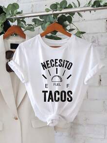 Camiseta Oversize Blanca Necesito Fuel Tacos Estampado Divertido para Fiesta y Verano - Blanco - Ver 2