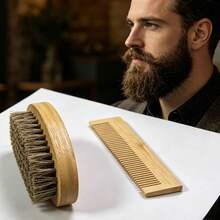 Bộ lược tạo kiểu râu nam, lược râu hình bầu dục bằng tre Moso, lược gỗ gia dụng, dùng được cả uốn và duỗi tóc. - Nhiều màu - Xem 2