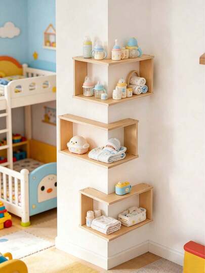2pcs Wooden Trapezoidal Corner Shelf - Ideal For Nursery Decor: Beautiful, Practical, Doll Display Stand, And Storage Organizer