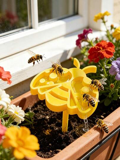 2件套花园树脂蜜蜂浇水站，户外装饰彩色蝴蝶浴缸，花形野生昆虫浇水器，节日场合的完美礼物选择。