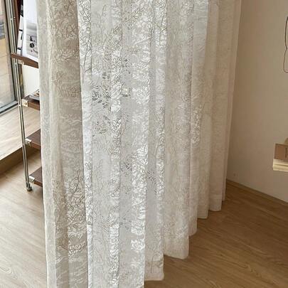 1pc White French Retro Jacquard Simple Cosmos Flower Embroidery Sheer Curtain, Minimalist & Fashionable, Easy To Hang, No Track Or Rod Included, Suitable For Living Room, Bedroom, Balcony, Office, Home Decor, All Seasons