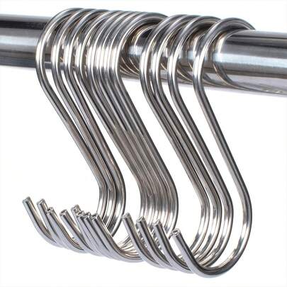 1 móc treo hình chữ S bằng thép không gỉ, móc treo kim loại đa năng, thích hợp dùng để treo dụng cụ nhà bếp, chậu hoa, đồ dùng xưởng, bát đĩa, túi quần áo, đồ dùng phòng tắm, khăn tắm, cây cảnh và vật tư làm vườn.