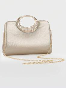 New European And American Fashion Pearl Embroidered Box Clutch Bag, Wedding/Evening Party Purse, Random Pattern - Pink - View 4