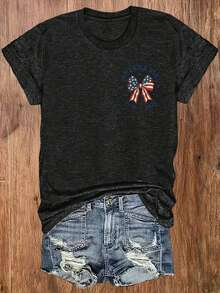 Summer New Arrival Unisex Teen American Flag 250th Anniversary Print Crew Neck Tee, Light Breathable Loose Casual Patriotic Short Sleeve Street Top - 黑色 - 查看 3