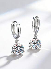 KAHOOT 1 par de pendientes de plata de ley 925 con piedras de moissanita, con 0.5ct x2, 1ct x2 o 2ct x2 de piedras de moissanita, de estilo clásico elegante y casual, minimalista pero sofisticado, con encanto retro, adecuado para uso diario, citas, bodas, fiestas, galas y eventos formales - Plateado - Ver 3