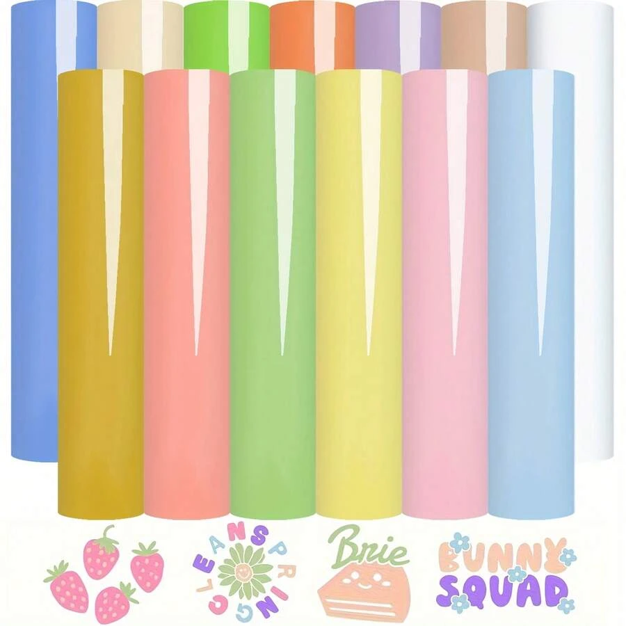 12+1 Pack Pastel Heat Transfer Vinyl - 12 X 10 Inch, Includes 6 Bohemian Color Craft Vinyl Glossy Pastel, Iron-On Vinyl Craft Cutter For DIY Projects, Compatible With Silhouette Cameo