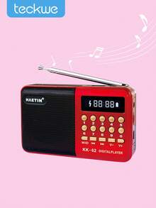 Teckwe Mini Radio MP Card Multi Functional Radio Multi Functional Portable Home Use Radio Player Walkman Radio Player Gift For Elderly Morning Exercise Portable Player, Red - Red - View 1