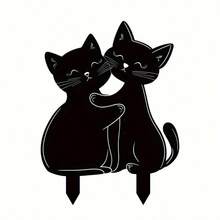 黑猫亚克力花园插牌，象征爱与友谊，可用于装饰花园、阳台、庭院、露台、户外空间，也是一件工艺品，可爱的动物图案装饰。 - A - 查看 3