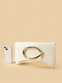 Dompet Clutch Warna Polos Bergaya Retro Vintage, Tas Jinjing Serbaguna, Tas PU Bergaya untuk Wanita, Cocok untuk Pernikahan, Pesta, Prom, dan Makan Malam - Putih - View 6