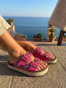 Ladies Fashion Platform Slippers Sandals - Hot Pink - View 2