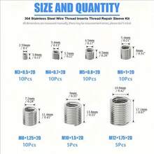 60 PACK 304 Stainless Steel Spiral Repair Kit, Wire Embedded Screw Sleeve Classification Kit, - M3 To M12 Sizes, Durable Steel Wire Thread Insert, Enhanced Metal Thread Strength, Wear Resistant, Fully Covered, Thread Repair Tool, Spiral Coil Thread Repair Sleeve, Multiple Size Combination Kit, Spiral Thread Type Repair Kit, Suitable For Automotive Parts Screw Hole Internal Thread Repair Insert, Automotive Repair, Recovery Fastener Set, Automotive Metal Repair And Thread Repair, Spiral Insertion - A - View 5