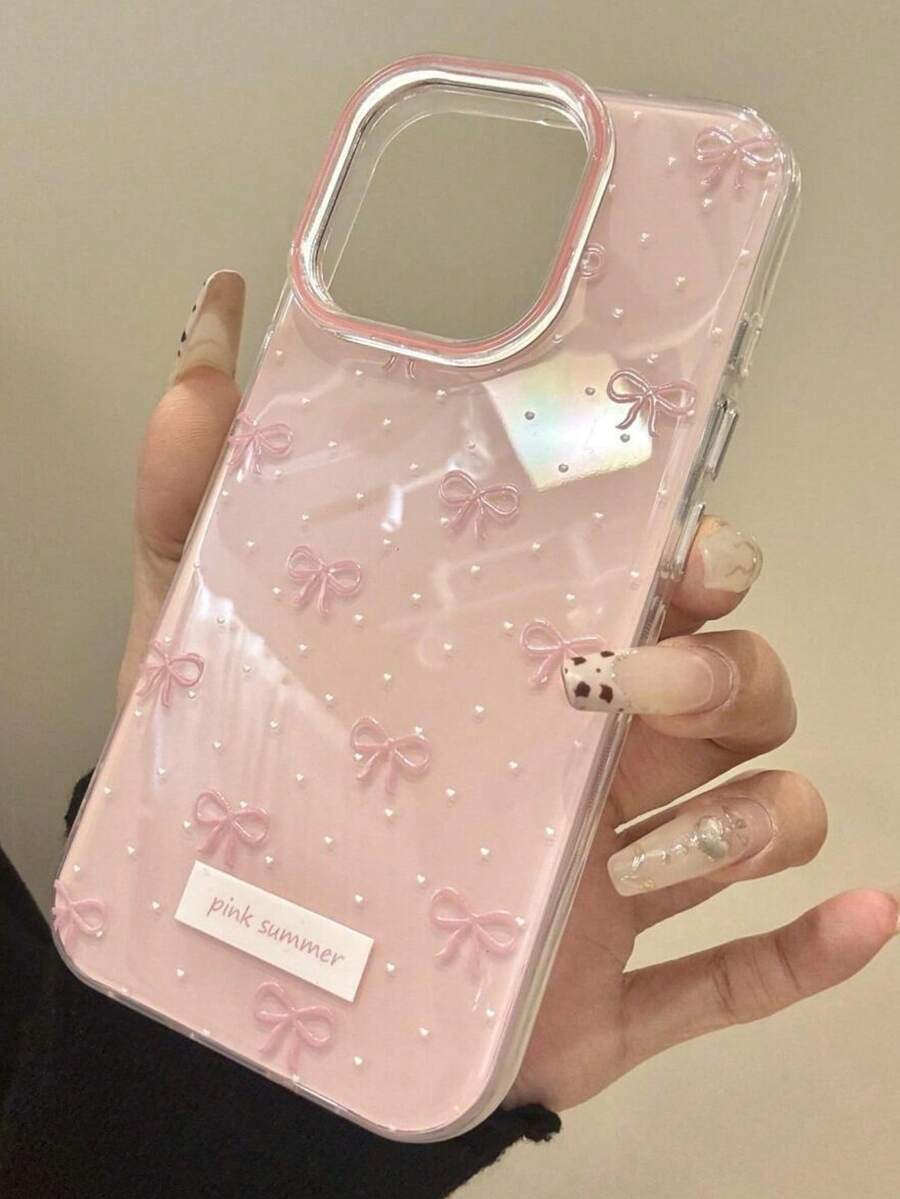 可爱简约粉色蝴蝶结波点时尚手机壳，兼容 17 Pro Max、17 Pro、17 Air、17、16、15、14、13、12、11 Pro Max Plus，柔软保护后盖，春季礼物