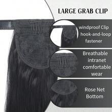 WaveTrip Vacation-Inspired Women's Summer Clothing, 24-Inch Ombre Wavy Curly Clip-In Heat Resistant Synthetic Hair Extensions, Suitable For Ladies And Girls For Party And Daily Use - Black - View 5