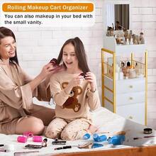 Makeup Cart Organizer With Mirror, Floor Makeup Organizer Large- Make Up Organizers Vanity Cart Cosmetic Display Cases Holder For Skin Care Perfume Nail Polish Brush Hair Tool (Gold) - Gold - View 6