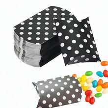 50 hộp quà hình gối bằng giấy Kraft, hộp đựng kẹo mini có thể gấp gọn, hộp quà lưu niệm sáng tạo, thích hợp để đựng bánh, kẹo, trang sức, quà tặng đám cưới và tiệc tùng (Chấm đen) - Xem 1