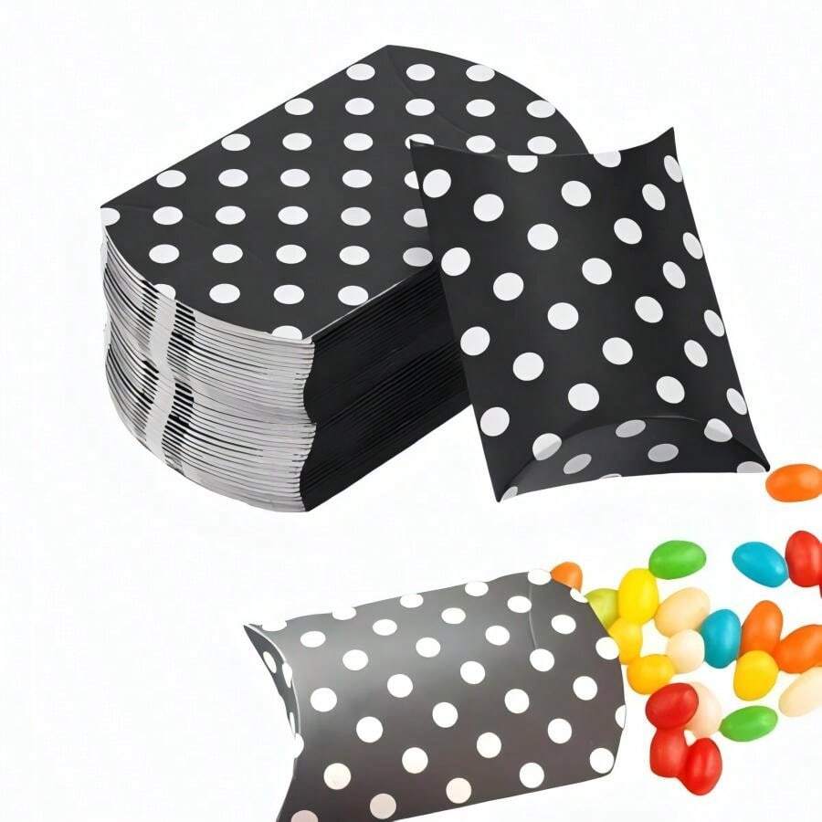 50 hộp quà hình gối bằng giấy Kraft, hộp đựng kẹo mini có thể gấp gọn, hộp quà lưu niệm sáng tạo, thích hợp để đựng bánh, kẹo, trang sức, quà tặng đám cưới và tiệc tùng (Chấm đen) - Xem 1