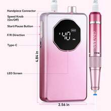 SAVILAND 2026 Electric Nail Drill Professional: 40000RPM 30-Second Removal & All-Day Runtime, Nail File With LED Display & Complete Bits Set For Acrylic, Dip Nails, Salon & Home Use (Gradient Pink) - 漸層粉紅色 - 查看 9