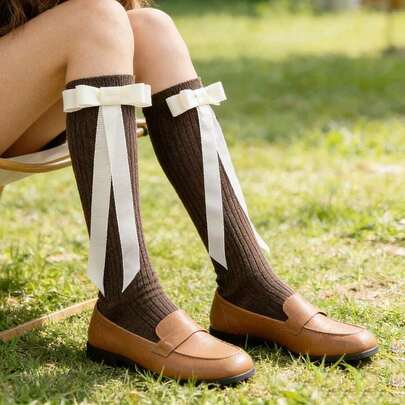 Women's Ribbed Knee High Socks With Bow  Cute Elastic Over--Knee Stockings  Soft Tube Socks Streetwear Y2K