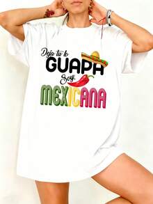 Camiseta Blanca Deja Tu Lo Guapa Soy Mexicana con Sombrero y Chile para Fiesta - Blanco - Ver 1