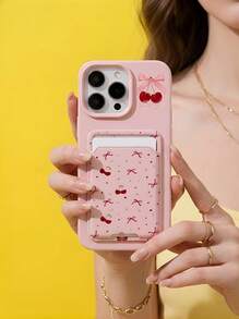 粉色樱花图案卡包 粉色樱花蝴蝶结图案卡包 2个手机壳+粘性卡槽 兼容苹果13系列、11系列、12系列、14系列、15系列、16系列 防水防震防摔防刮 春季礼物 派对礼品 - 彩色 - 查看 2