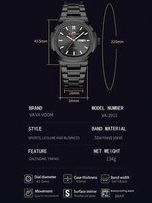 Đồng hồ nam quartz doanh nhân thép không gỉ 43.5mm, đồng hồ thể thao thương hiệu cao cấp, hiển thị ngày & thứ, mặt số sọc dạ quang, chống nước 3bar, quà tặng Valentine - màu đen - Xem 7