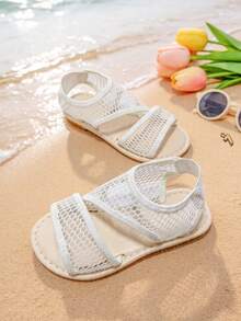 Summer Kids' Mesh Sandals, Fashionable Breathable Flat Slippers, Casual Beach Vacation Shoes, Suitable For Daily Outings - Beige - View 5