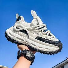 Men's Retro Chunky Dad Shoes, Lace-Up Thick Sole Height Increasing Casual Sports Sneakers For Streetwear - trắng - Xem 8