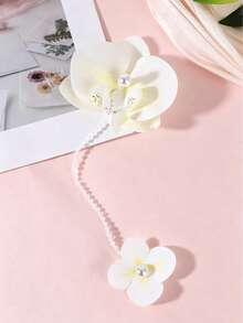 1件法式休闲风兰花珍珠链侧夹，小众甜美可爱少女假日氛围刘海夹，百搭日常发饰，母亲节/生日礼物 - 彩色 - 查看 12