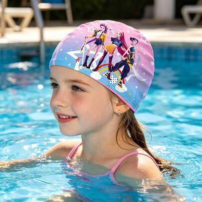 Hasbro Girl Group Children's Swimming Cap, Suitable For Children 100cm/39in-140cm/55in In Height, Colorful, Cute Pattern, Fashionable Swim Cap