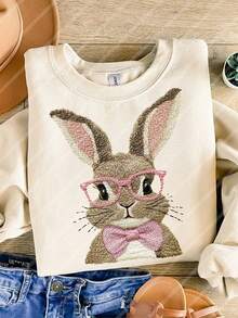 10-Inch Cute Easter Bunny Embroidery Style Design DIY Iron-On Transfer Patch, Clothing Decoration, Suitable For T-Shirts, Sweatshirts, Fabric Decor, Pillow Covers, Tote Bags And Garment Decoration, Easter Holiday Party Decor, Durable Plastic Heat Transfer Sticker - Multicolor - View 8