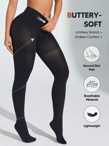 女士高弹力塑身打底裤，适合日常穿着 - 黑色 - 查看 2