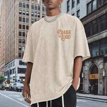 Camisetas 100% Algodón con Diseño de Jesús Cristiano para Hombres, Camisetas Religiosas de Alabanza al Señor con Versículos Bíblicos, Camisetas Gráficas de Talla Grande, Camisetas con Lavado Ácido - Unisex para Mujeres y Hombres, Uso Diario en el Campus (Estilo retro, unisex, de tela gruesa) - Albaricoque - Ver 2