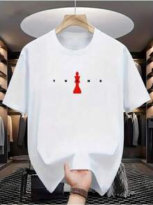 Men's Casual Chess Print T-Shirt, Round Neck Short Sleeve Tee, Regular Fit, All-Season Daily Wear Top, Modern Style, Comfortable Summer Outfit - White - View 6
