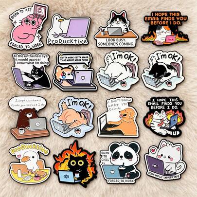 Cute Cat Office Quotes Women Soft Enamel Pin Lapel Pins For Backpack Cartoon Animals Badges Pins Men Brooch For Clothes Jewelry Accessories