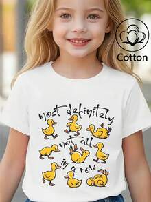 Süßes Enten-Muster Mädchen Kurzarm T-Shirt, Sommerspaß mit lässigem Rundausschnitt und bequemem Design - Weiss - Übersicht 4