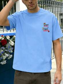 波多黎各兔子“DtMF”独特青蛙印花男士休闲运动100%纯棉T恤，透气舒适，适合海滩度假和户外活动 - 淺藍色 - 查看 4