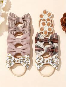 10-Piece Set In Solid Color Bows In Candy Shades, Made Of Soft Fabric And With Elastic Coils, Perfect For Pairing With Various Headbands. - Multicolor - View 7