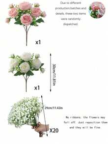 22pcs Artificial Peony Flowers With Gypsophila, White And Pink Peony Flowers Mixed With Gypsophila, Suitable For Home Decor, Photography Props, Wedding Decoration, Bridal Bouquet, Valentine's Day, Holiday Decoration, Artificial Flowers, Spring Decor, Home Office Decor, Floral Arrangement, Artificial Center Piece, Outdoor Garden Decor, Wedding Birthday Bride Gift Party Decoration - Multicolor - View 2