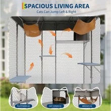 Large Outdoor Catio 79'' Cat Enclosure With 4 Platforms, Hammock, Condo And Waterproof UV-Resistant Roof, Outdoor Walk-In Metal Cat Patio Shelter For Multiple Cats 76''h - L - View 5