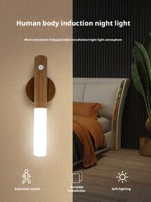 1pc Smart Motion Sensor Night Light, LED Intelligent Rechargeable Home Lighting, Wooden Grain Corridor/Hallway Lamp - Walnut Wood Grain Night Light - View 9